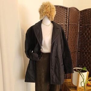 Jones New York Double Breasted Trench Coat Black Size Large Women's Fairy Goth